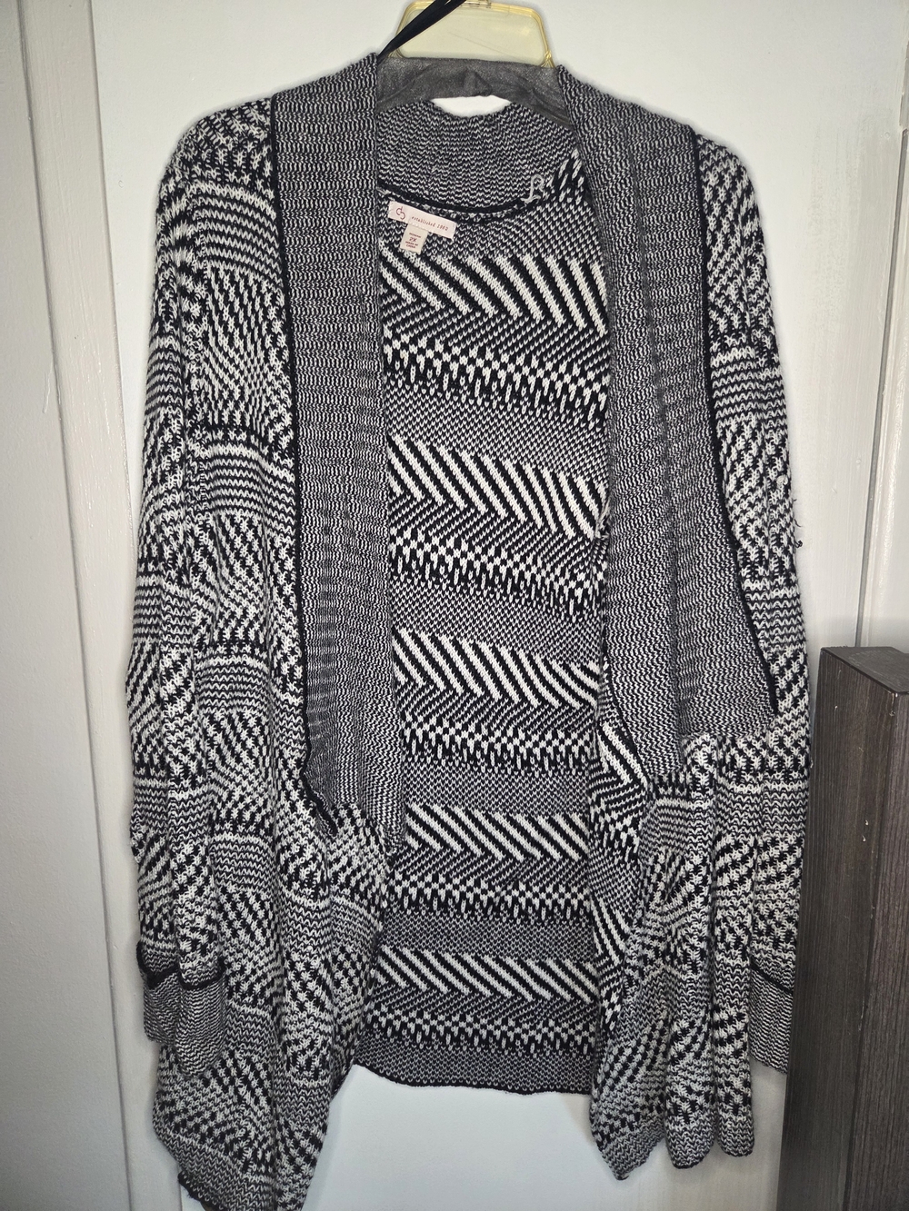 Cozy Black & White Open-Front Knit Cardigan